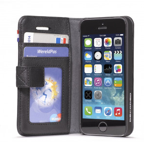 Decoded iPhone 5/5S/SE Leather Wallet Black v2 Open