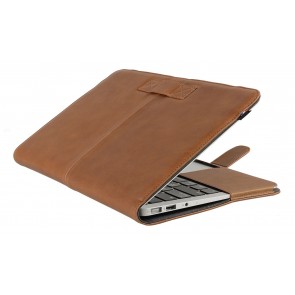 Decoded Leather Sleeve Strap MacBook Air 13 inch Vintage Brown Half open