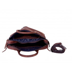 DSTRCT Wall Street Business Bag Double Zipper Brown 15 inch Open