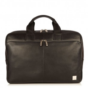 Knomo Newbury Leather Briefcase Black 15 inch Voorkant