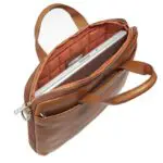 Laptoptas Knomo Henderson Slim Brief Tan 15 inch Open met laptop