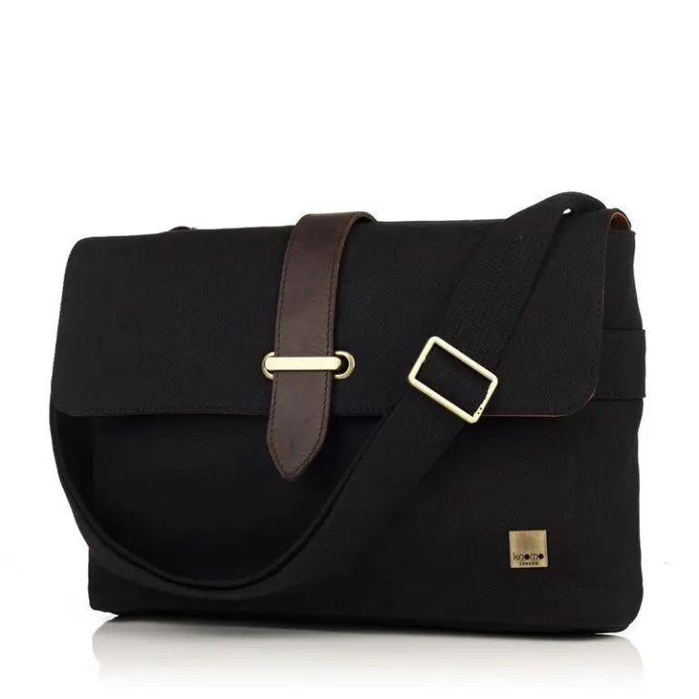 Laptoptas Knomo Troon Slim Messenger Black 13 inch Voorkant met Schouderriem