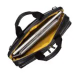 Knomo Newbury Leather Briefcase Black 15 inch Open