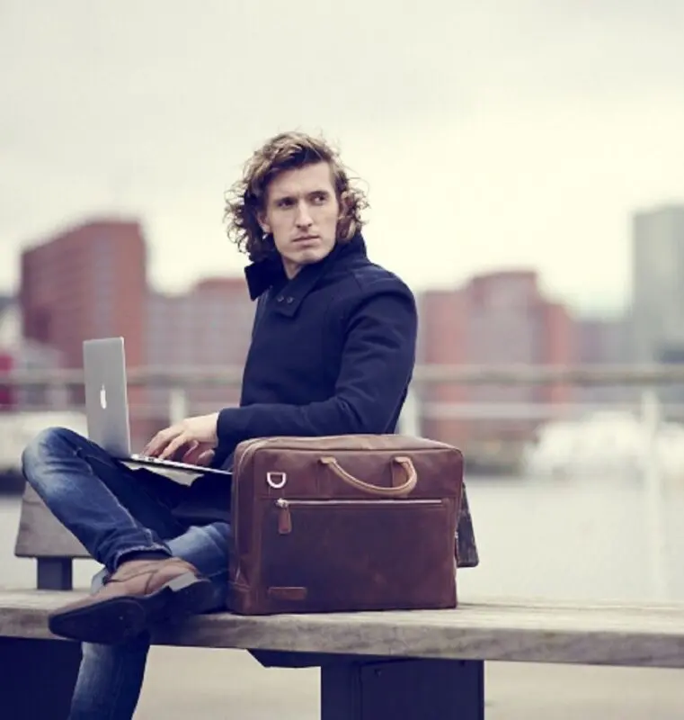 Plevier Heren Leren Laptoptas London Donkerbruin 15.6 inch Model