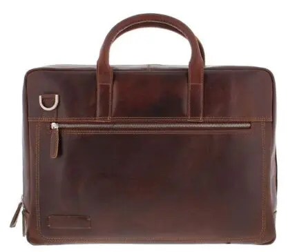 Plevier Heren Leren Laptoptas London Donkerbruin 15.6 inch Voorkant