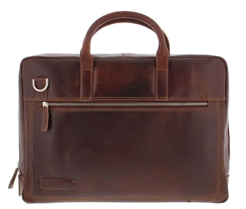 Plevier Heren Leren Laptoptas London Donkerbruin 15.6 inch Voorkant