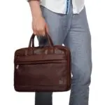 Knomo Foster Leather Laptop Briefcase Brown 14 inch Model