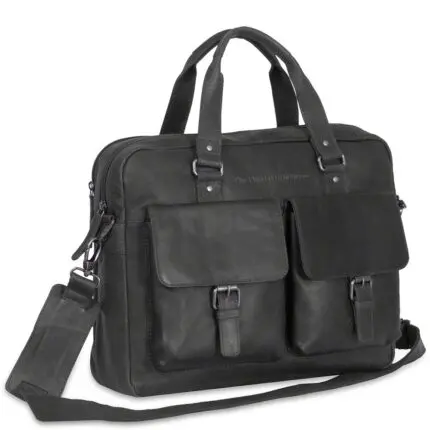 Chesterfield Leren Laptoptas 17 inch Dylan Zwart Voorkant