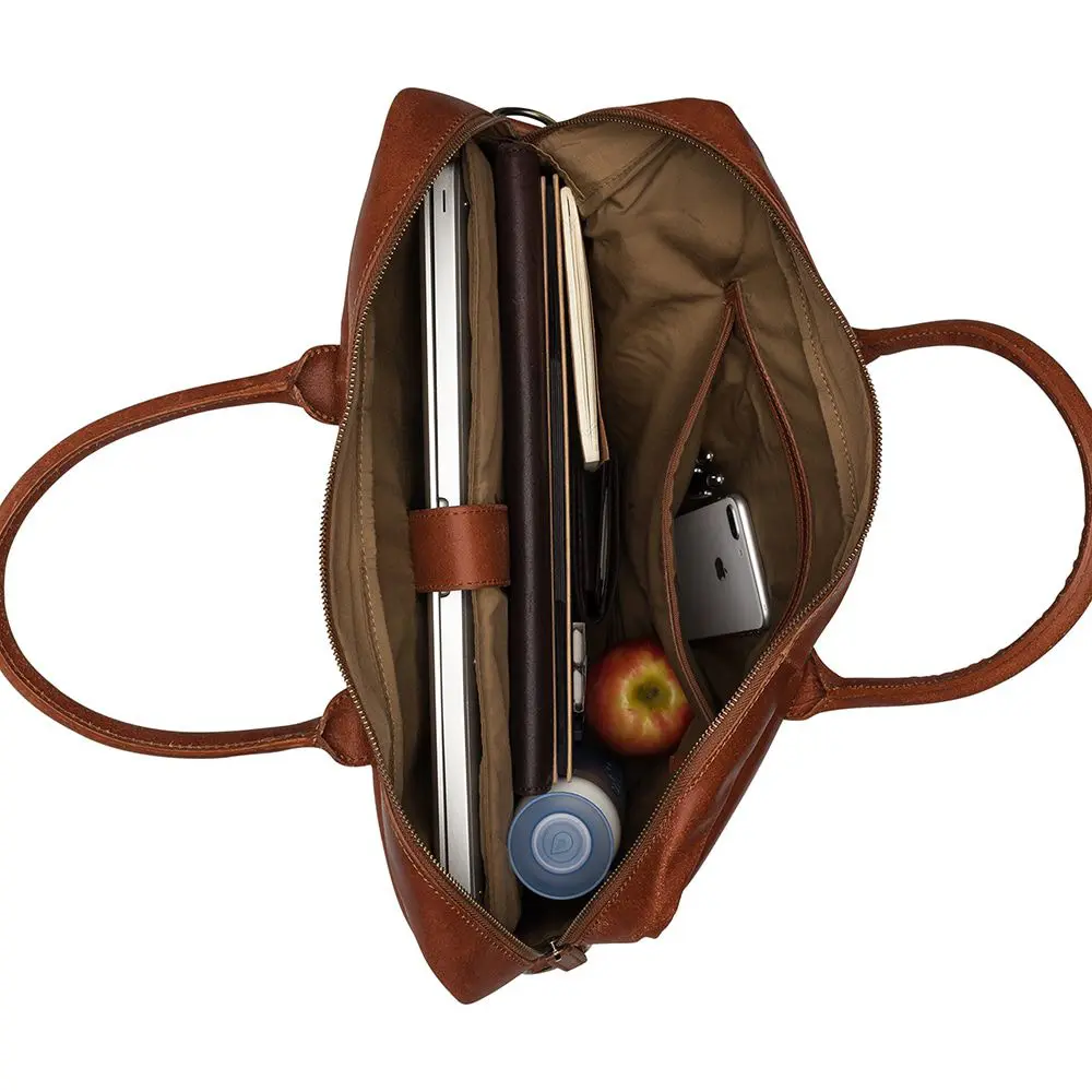 Burkely Leren Laptoptas 17 inch Fundamentals Vintage Max Big Worker Cognac Open