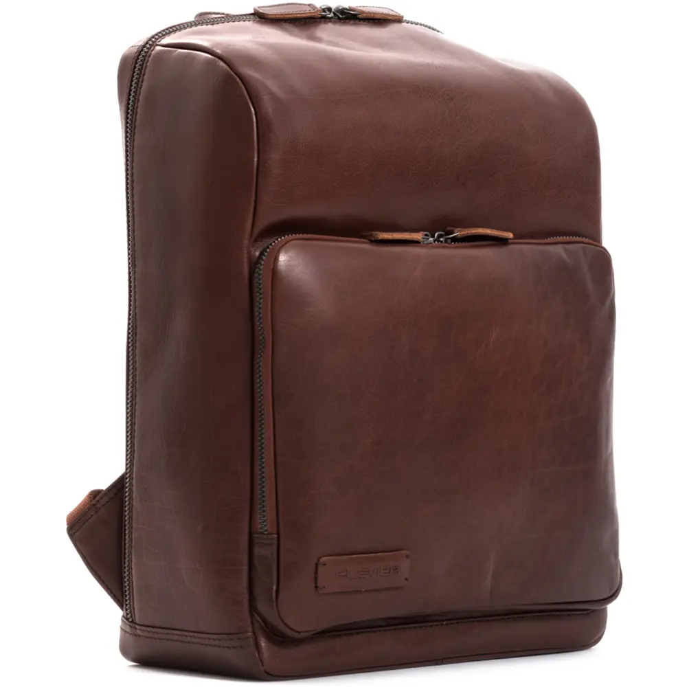 Plevier Leren Laptop Rugtas 15.6 inch Rock Slate Bruin Voorkant Plevier Leren Laptop Rugtas 15.6 inch Rock Slate Bruin Voorkant