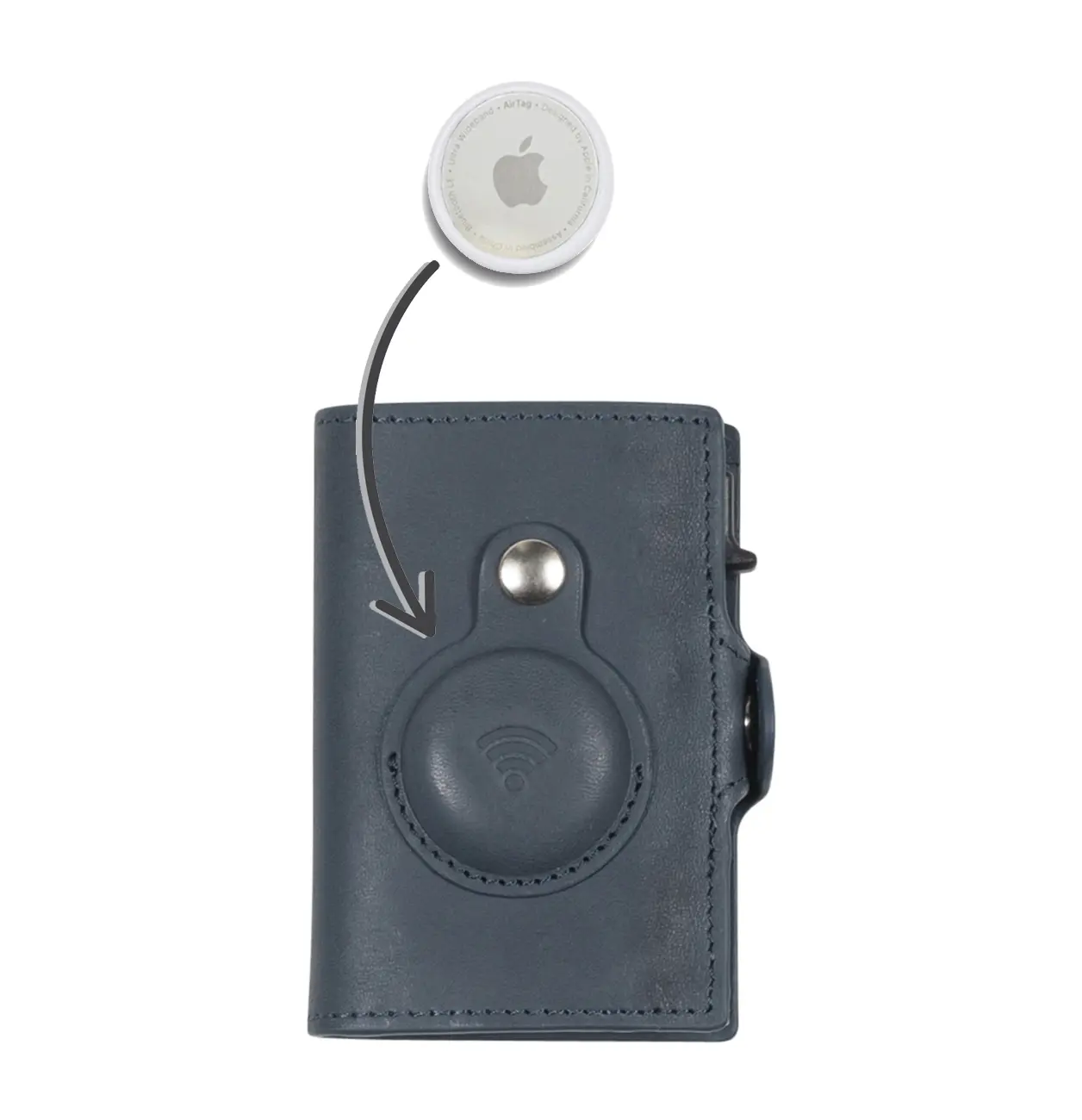 Tony Perotti Leren Pasjeshouder Biljetvak Furbo Airtag 4000 Blauw-Grijs AirTag vakje