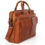Spikes & Sparrow Leren Laptoptas 15.6 inch Bronco 401370 3-vaks Brandy Zijkant